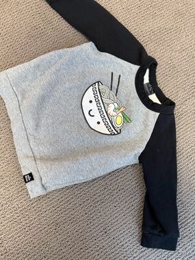 Whistle & Flute 🖤🩶 Kids Grey & Black Ramen Graphic Raglan Sweatshirt